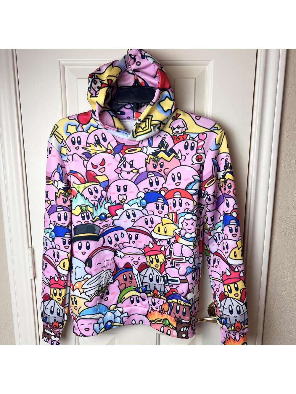 Kirby Hoodie 3D Graphic Print Pullover Hoodie Kids Small Pink, Yellow, Blue